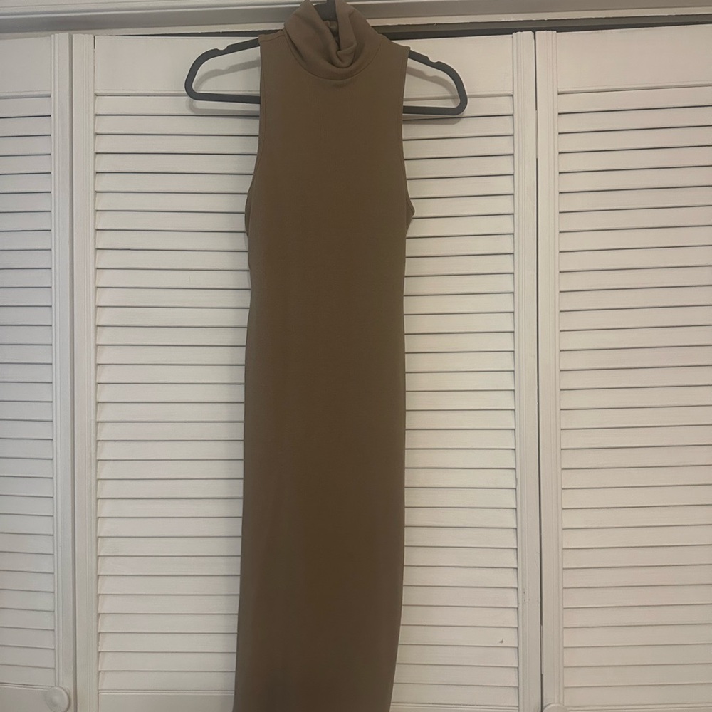 Zara Brown Midi Turtleneck Dress